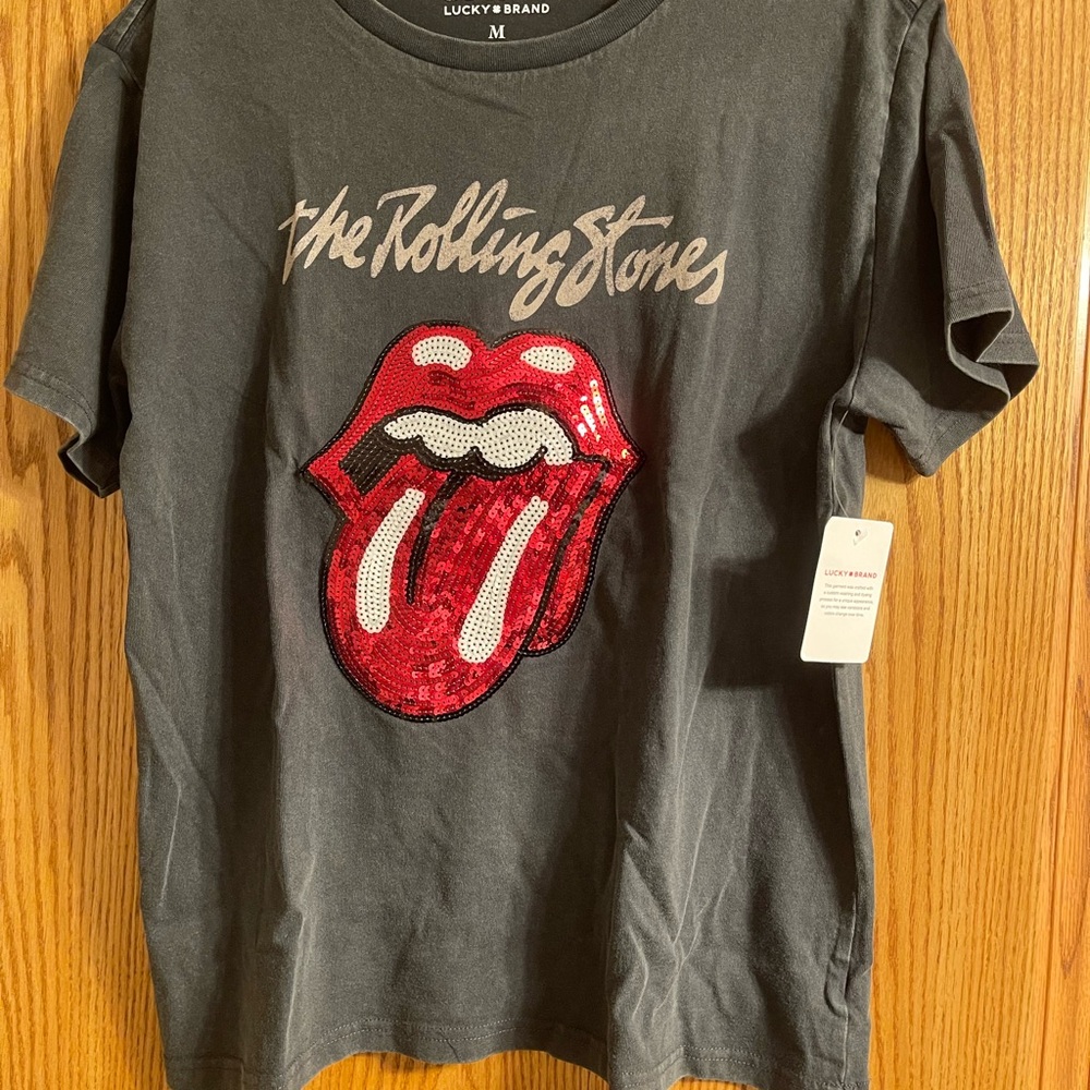 Lucky Brand Black Rolling Stones Sequin T-Shirt